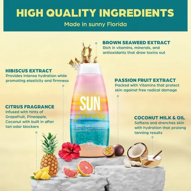 Alt view image 5 of 7 - Sun Proverbs, Tanning Bed Lotion, Dark Tan Accelerator, Indoor Outdoor Sun Bathing White Lotion without DHA, Bronzer-Free, Natural Bronzing for Men or Women by Elegant Sun