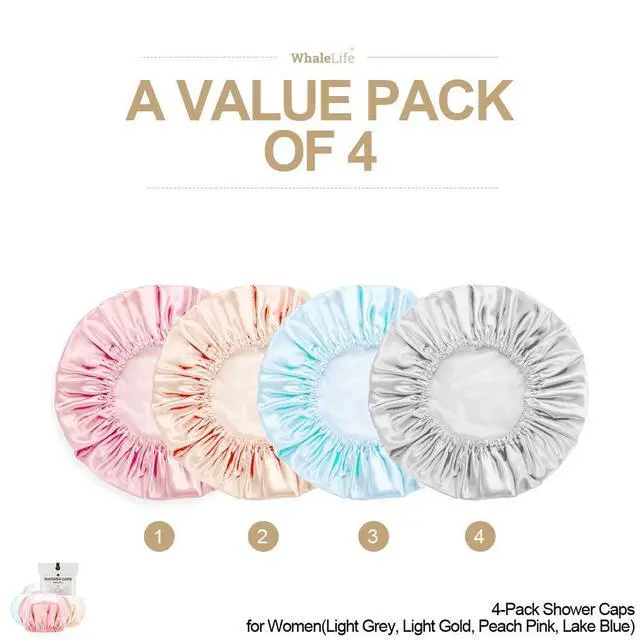 Alt view image 5 of 7 - Bath Loofahs Sponge Natural4 Pack (Black) & Shower Cap 4pack (Pink Blue Yellow Gray) for Men and Women