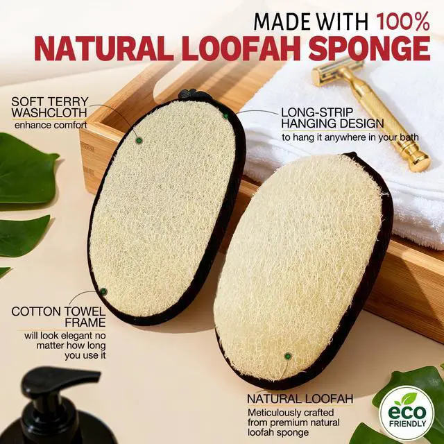 Alt view image 5 of 7 - Natural Loofah Sponge (2 Pack),Large 7"x5.1"Shower Loofah Sponge Exfoliating Body Scrubber for Women and Men,Natural Materials are Easily Biodegradable and Bath Exfoliation Doesn't Hurt The Skin
