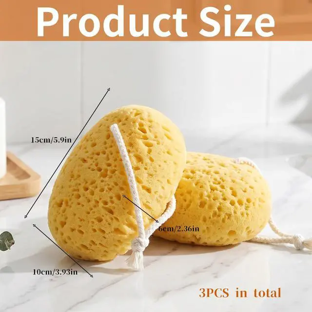 Alt view image 4 of 7 - Large Shower Sponge, 3Pcs Bath Sponge for Women Men, 6 Inch Soft Exfoliating Body Scrubber for Adults Dense Foam Reusable for Bathroom Face Body