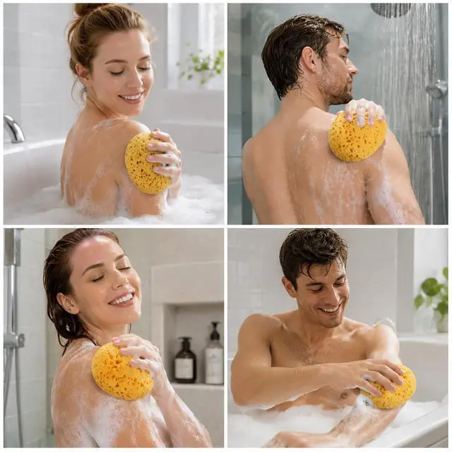 Alt view image 7 of 7 - Large Shower Sponge, 3Pcs Bath Sponge for Women Men, 6 Inch Soft Exfoliating Body Scrubber for Adults Dense Foam Reusable for Bathroom Face Body