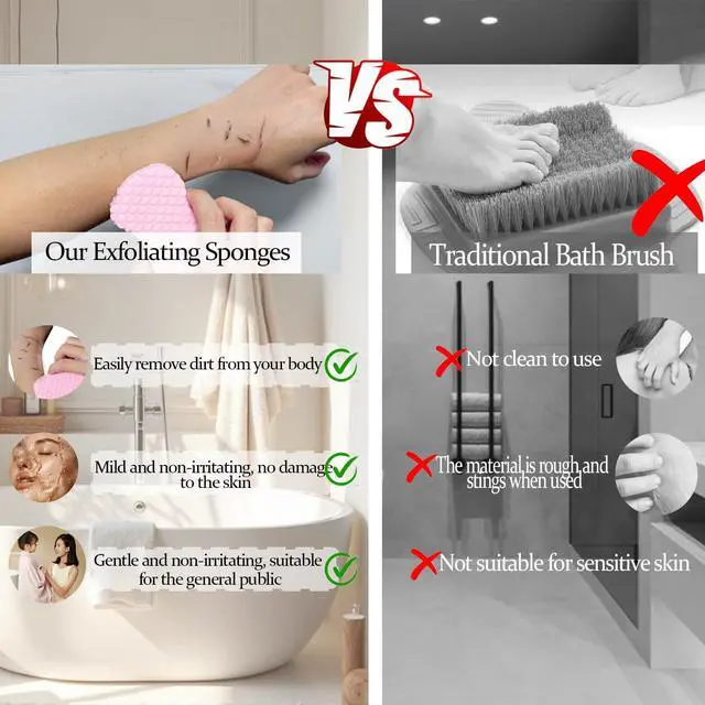 Alt view image 6 of 7 - Magic Exfoliating Body Scrubber,3D Super Soft Exfoliating Bath Sponge,Removes Dead Skin from Body-Skin Friendly and Reusable for Adults Children and Pregnant Women(1PCS Pink