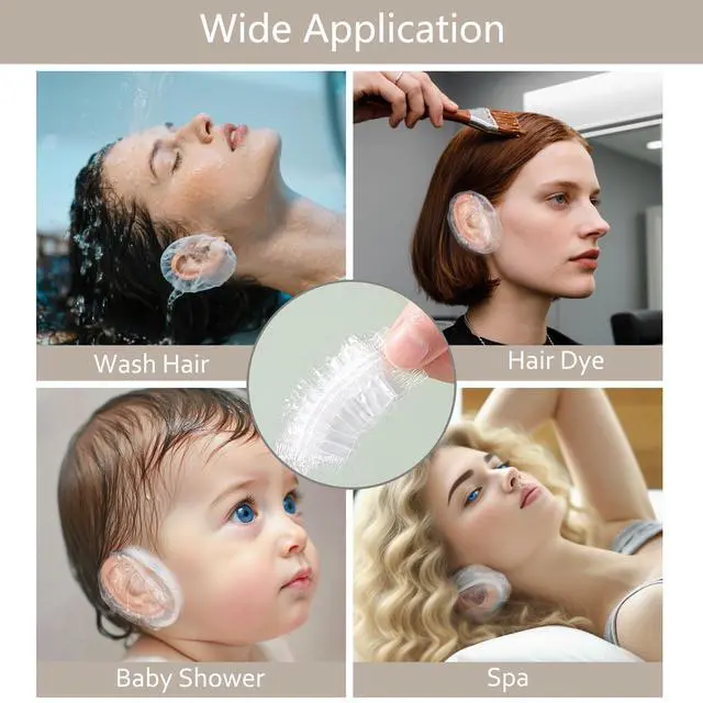Alt view image 6 of 6 - 200 Pack Clear Disposable Ear Covers for Shower, Waterproof Plastic Ear Protectors for Hair Dye, Shower, and Bathing for Adults
