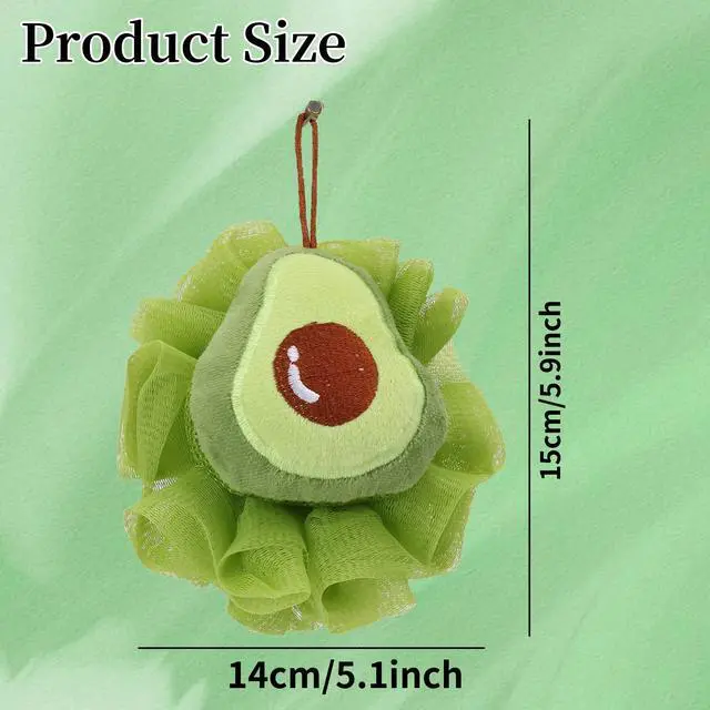 Alt view image 2 of 7 - 1 Pack of Children's Bath Loofah Sponge, Cute Avocado Shaped Sponge for Children, Toddlers, Adults, Shower Exfoliating Body Scrub Mesh Sponges, Suitable for Both Men and Women