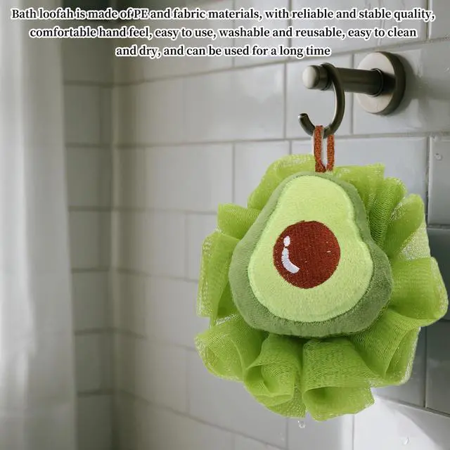 Alt view image 6 of 7 - 1 Pack of Children's Bath Loofah Sponge, Cute Avocado Shaped Sponge for Children, Toddlers, Adults, Shower Exfoliating Body Scrub Mesh Sponges, Suitable for Both Men and Women