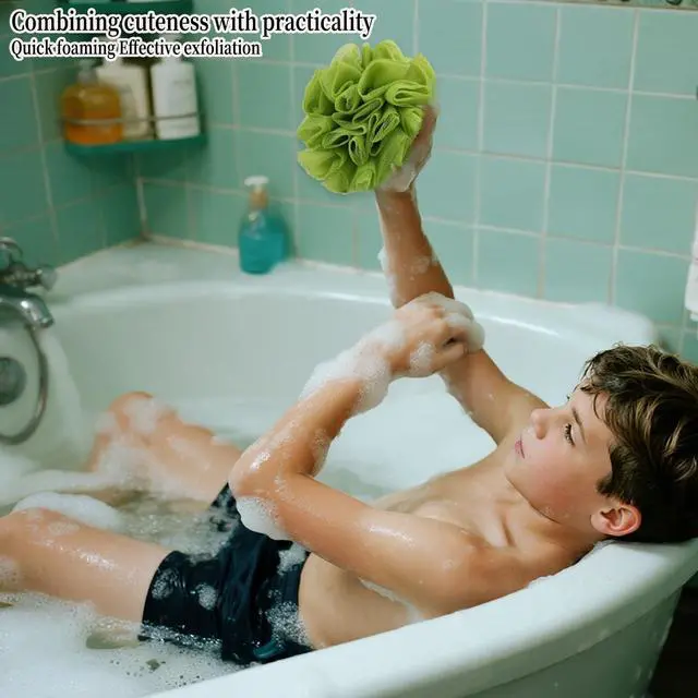 Alt view image 4 of 7 - 1 Pack of Children's Bath Loofah Sponge, Cute Avocado Shaped Sponge for Children, Toddlers, Adults, Shower Exfoliating Body Scrub Mesh Sponges, Suitable for Both Men and Women