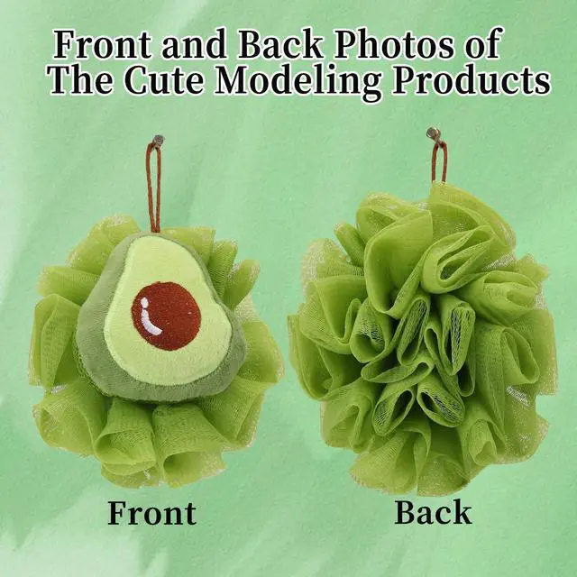 Alt view image 5 of 7 - 1 Pack of Children's Bath Loofah Sponge, Cute Avocado Shaped Sponge for Children, Toddlers, Adults, Shower Exfoliating Body Scrub Mesh Sponges, Suitable for Both Men and Women