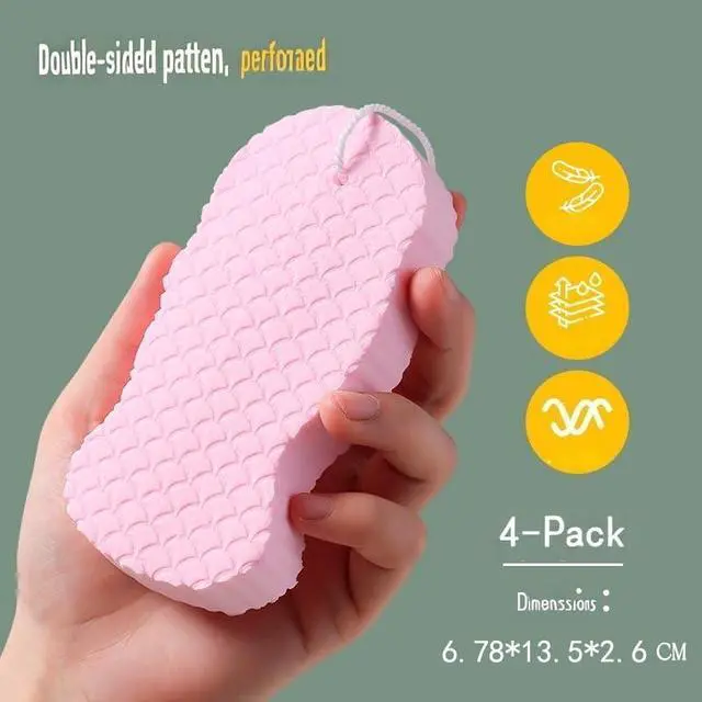 Alt view image 3 of 7 - 4Pcs, 3D Magic Exfoliating Bath Sponge,Magic Exfoliating Sponges for Body,Skin Friendly and Reusable for Adults Children and Pregnant Women Alternative to Exfoliating Gloves