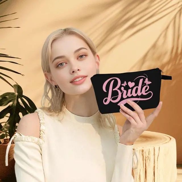 Alt view image 2 of 6 - Bride Gift Cosmetic Bag for Women Bride Bridesmaid Proposal Gifts Pouch Makeup Bag Make Up Case Bride To Be Gift Wedding Vows Bridal Party Gift and Travel Toiletries Pouch Organizer
