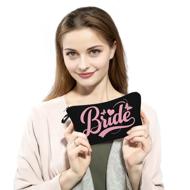 Alt view image 4 of 6 - Bride Gift Cosmetic Bag for Women Bride Bridesmaid Proposal Gifts Pouch Makeup Bag Make Up Case Bride To Be Gift Wedding Vows Bridal Party Gift and Travel Toiletries Pouch Organizer