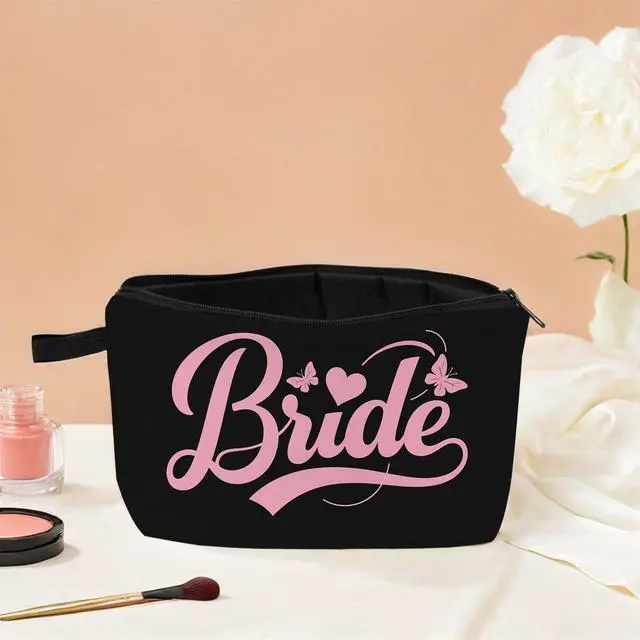 Alt view image 5 of 6 - Bride Gift Cosmetic Bag for Women Bride Bridesmaid Proposal Gifts Pouch Makeup Bag Make Up Case Bride To Be Gift Wedding Vows Bridal Party Gift and Travel Toiletries Pouch Organizer