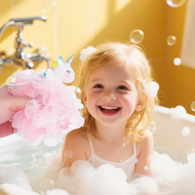 Alt view image 2 of 7 - Shower Loofah: 2 Pcs Unicorn Loofahs Animal Loofah Kids Loofah Bath Sponge Exfoliating Scrubber Bathing Ball for Girls Boys