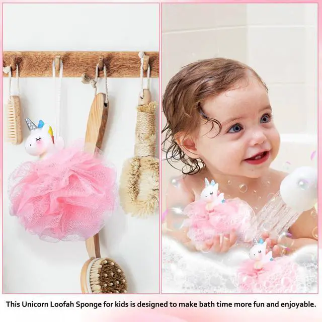 Alt view image 7 of 7 - Shower Loofah: 2 Pcs Unicorn Loofahs Animal Loofah Kids Loofah Bath Sponge Exfoliating Scrubber Bathing Ball for Girls Boys