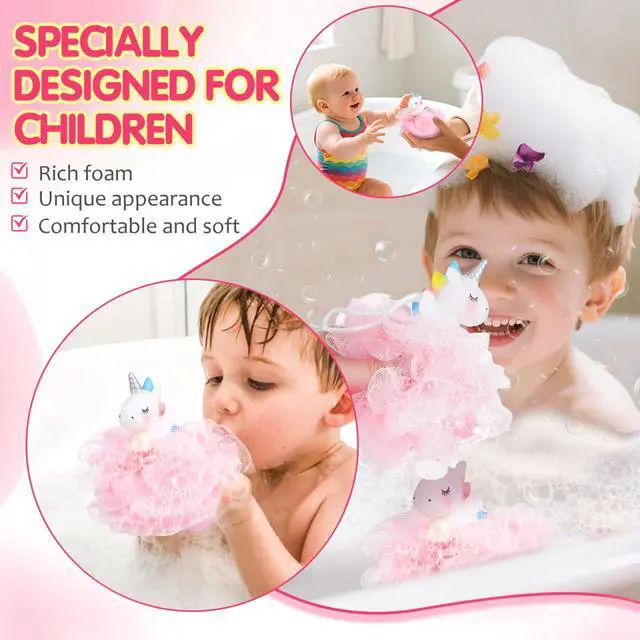 Alt view image 4 of 7 - Shower Loofah: 2 Pcs Unicorn Loofahs Animal Loofah Kids Loofah Bath Sponge Exfoliating Scrubber Bathing Ball for Girls Boys