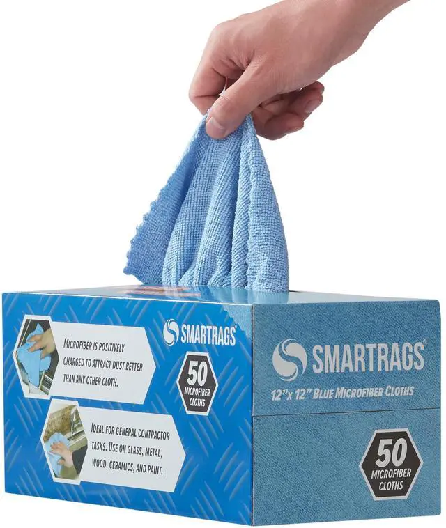 Alt view image 4 of 6 - Smart Rags Microfiber Cleaning Cloths, Pack of 50 in a Box, Lint Free 180 GSM Reusable Towels for Auto, Office and Household Cleaning, 12 x 12 in, Blue