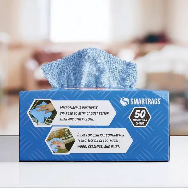 Alt view image 5 of 6 - Smart Rags Microfiber Cleaning Cloths, Pack of 50 in a Box, Lint Free 180 GSM Reusable Towels for Auto, Office and Household Cleaning, 12 x 12 in, Blue