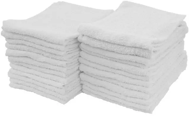 Main image of Multipurpose Cotton Terry Cleaning Towels for Home, Automotive, and Garage, 14 Inch x 17 Inch, White, 24 Pack