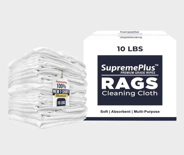 Main image of Premium New White Cotton Knit T-Shirt Rags (10 lbs. Box of Rags) - Lint-Free, Soft & Absorbent Cleaning Cloths for Auto, Paint, Garage, Staining & Polishing