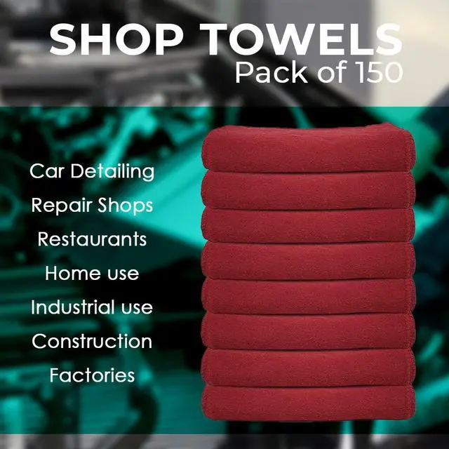 Alt view image 7 of 7 - Cotton Shop Rags (Pack of 150) Size 12x14 Inches Cleaning Rags Absorbent Shop Towels and Multipurpose Cleaning Towels for Automobiles, Industries, Garage and Homes (Red)