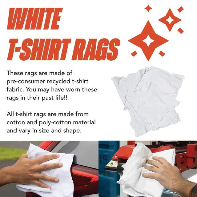Alt view image 4 of 7 - T-Shirt Rags Bulk, 5 lb Bag, Cotton Cleaning Towels, Low Lint Knit Wiping Cloths for Paint, Stain, Grease, Shop and Auto Use, Absorbent Machine Washable, White
