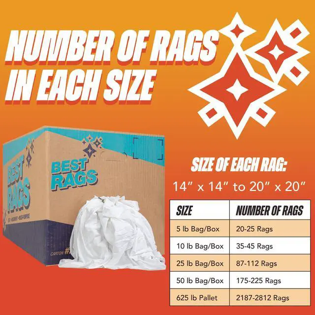 Alt view image 5 of 7 - T-Shirt Rags Bulk, 5 lb Bag, Cotton Cleaning Towels, Low Lint Knit Wiping Cloths for Paint, Stain, Grease, Shop and Auto Use, Absorbent Machine Washable, White