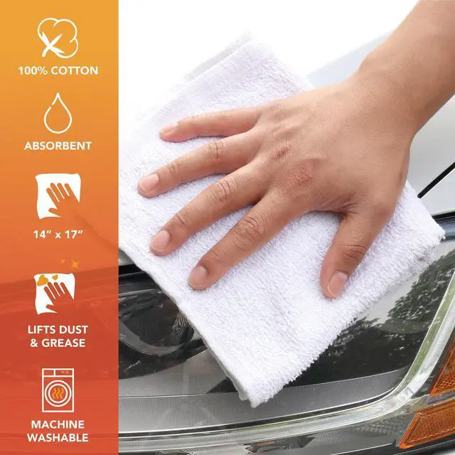 Alt view image 7 of 7 - TT60 Terry Cloth Rags, Pack of 60, 100% Cotton Cleaning Towels for Kitchen, Auto Shop and Bar Use, Absorbent Machine Washable, 14 x 17 in, White