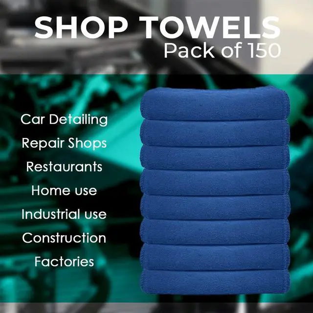 Alt view image 7 of 7 - Cotton Shop Rags (Pack of 150) Size 12x14 Inches Cleaning Rags Absorbent Shop Towels and Multipurpose Cleaning Towels for Automobiles, Industries, Garage and Homes (Blue)