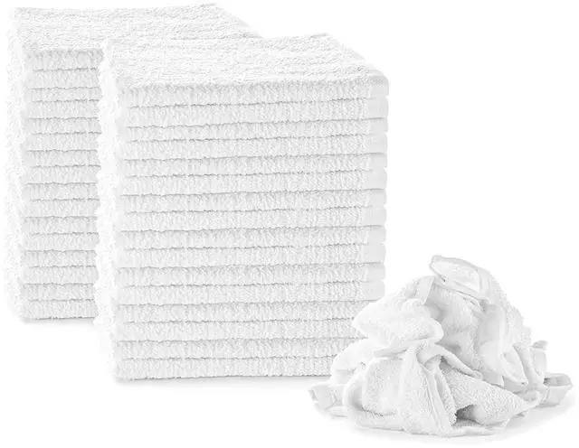 Main image of White Terry Rags 2lb Bulk Towel Rag Multipurpose 12x12 Inches 100% Cotton Ring Spun Cleaning Solution for Body Shops, Garages, Restaurants, Home, Bars (24 Pack)