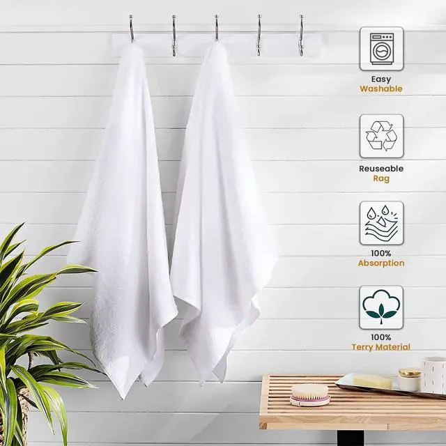 Alt view image 3 of 7 - White Terry Rags 2lb Bulk Towel Rag Multipurpose 12x12 Inches 100% Cotton Ring Spun Cleaning Solution for Body Shops, Garages, Restaurants, Home, Bars (24 Pack)