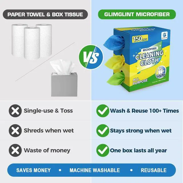 Alt view image 2 of 7 - Microfiber Cleaning Cloth, 150 Pack Reusable Lint-Free Towels - Blue, Yellow & Green Soft Microfiber Towels for Home, Kitchen, Bathroom, Glass & Tables - 11"x9" Washable Shop Rags