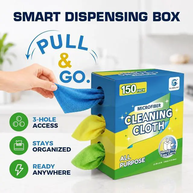 Alt view image 7 of 7 - Microfiber Cleaning Cloth, 150 Pack Reusable Lint-Free Towels - Blue, Yellow & Green Soft Microfiber Towels for Home, Kitchen, Bathroom, Glass & Tables - 11"x9" Washable Shop Rags