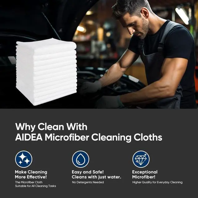 Alt view image 4 of 7 - White Microfiber Cleaning Cloth 100PK, Reusable Cleaning Rags 12"x12"