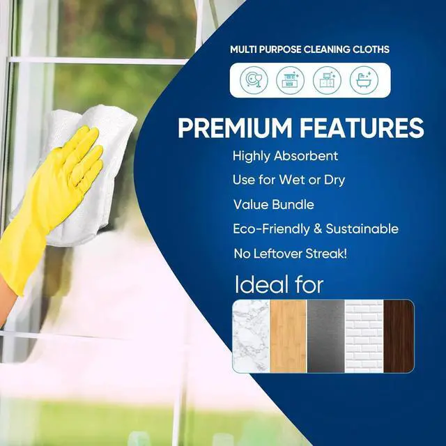 Alt view image 7 of 7 - White Microfiber Cleaning Cloth 100PK, Reusable Cleaning Rags 12"x12"