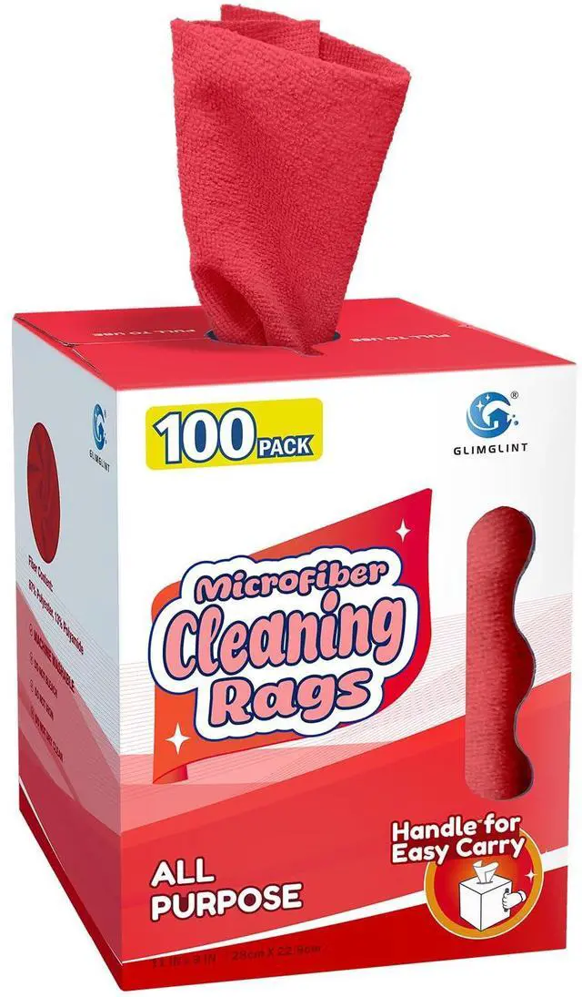 Main image of Red Microfiber Cleaning Cloth, 100 Pack Cleaning Rags, Lint-Free, Ultra Absorbent Reusable Paper Towels for Home, Kitchen, Car, Garage or Shop, Dish Rags, 11" x 9"