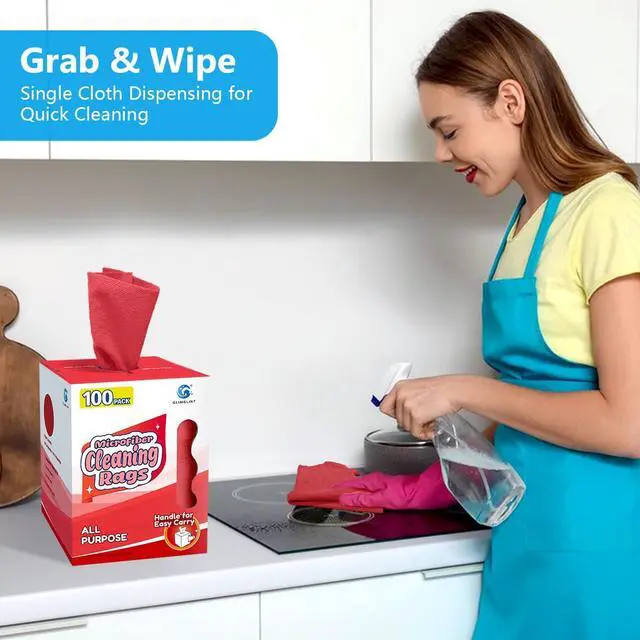 Alt view image 3 of 7 - Red Microfiber Cleaning Cloth, 100 Pack Cleaning Rags, Lint-Free, Ultra Absorbent Reusable Paper Towels for Home, Kitchen, Car, Garage or Shop, Dish Rags, 11" x 9"