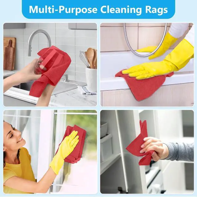 Alt view image 6 of 7 - Red Microfiber Cleaning Cloth, 100 Pack Cleaning Rags, Lint-Free, Ultra Absorbent Reusable Paper Towels for Home, Kitchen, Car, Garage or Shop, Dish Rags, 11" x 9"