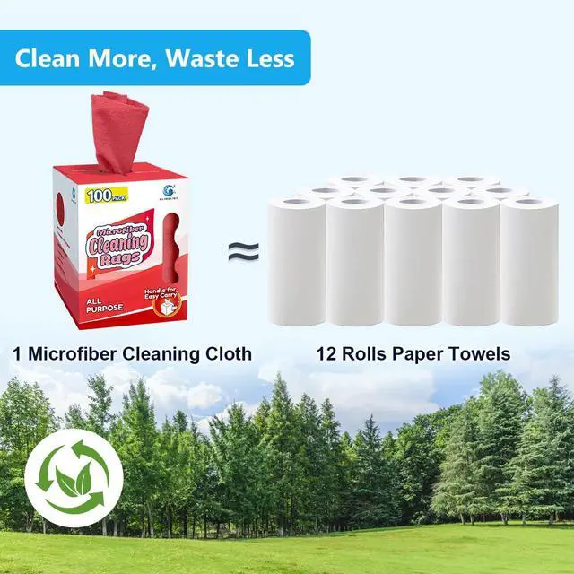 Alt view image 5 of 7 - Red Microfiber Cleaning Cloth, 100 Pack Cleaning Rags, Lint-Free, Ultra Absorbent Reusable Paper Towels for Home, Kitchen, Car, Garage or Shop, Dish Rags, 11" x 9"