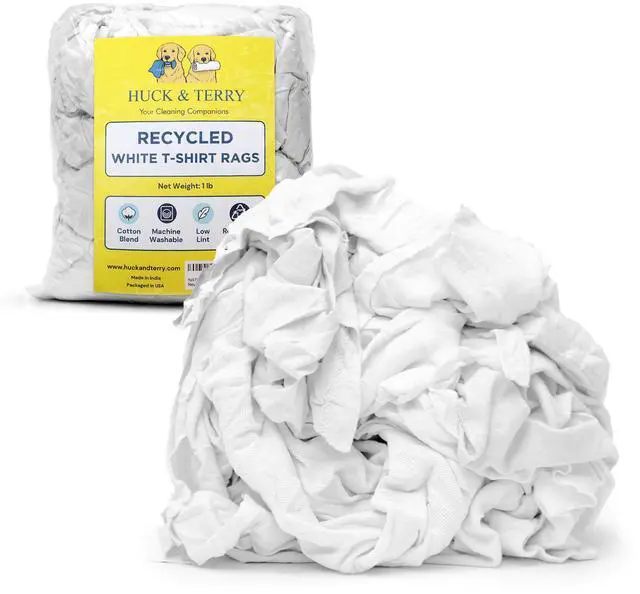Main image of White T-Shirt Bag of Rags, 100% Recycled Material, Cotton Blend Bar Mop, Reclaimed, Eco-Friendly Cloth, Cleaning & Painting Rags, Lint Free, Highly Absorbent (Bag, 1, Pound)