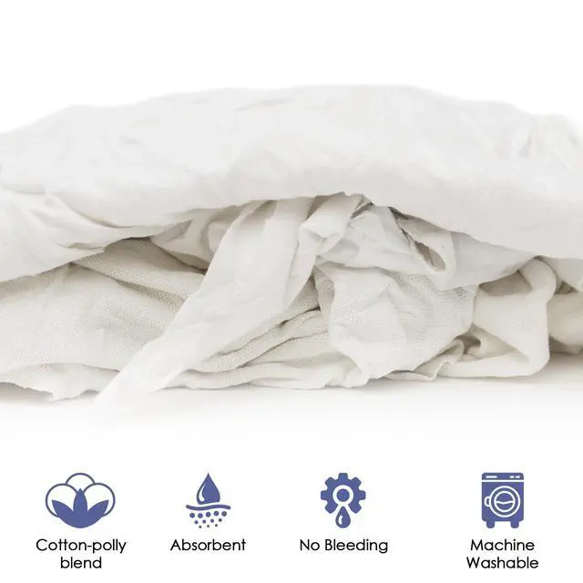 Alt view image 5 of 7 - White T-Shirt Bag of Rags, 100% Recycled Material, Cotton Blend Bar Mop, Reclaimed, Eco-Friendly Cloth, Cleaning & Painting Rags, Lint Free, Highly Absorbent (Bag, 1, Pound)