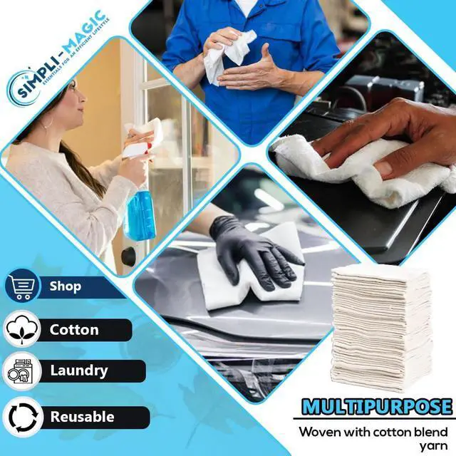 Alt view image 3 of 3 - Cotton Shop Towels 14"x12" (90 Pack) Reusable Cleaning Shop Rags for Automobiles, Industries, Garage and Homes (White)