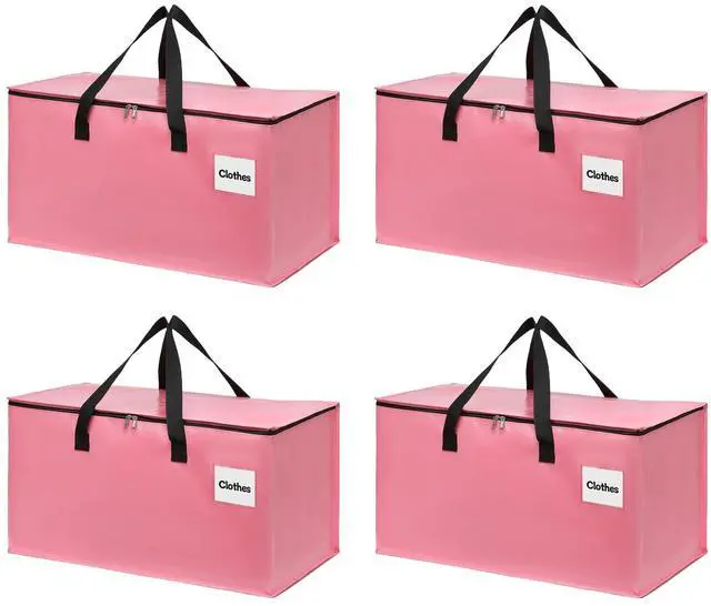 Main image of 4 Pack Extra Large Heavy Duty Moving Bags with Reinforced Zipper & Wide Carry Handles, Stylish Pink Storage Totes for Clothes Packing, Dorm Moves & Apartment Organization, Pink