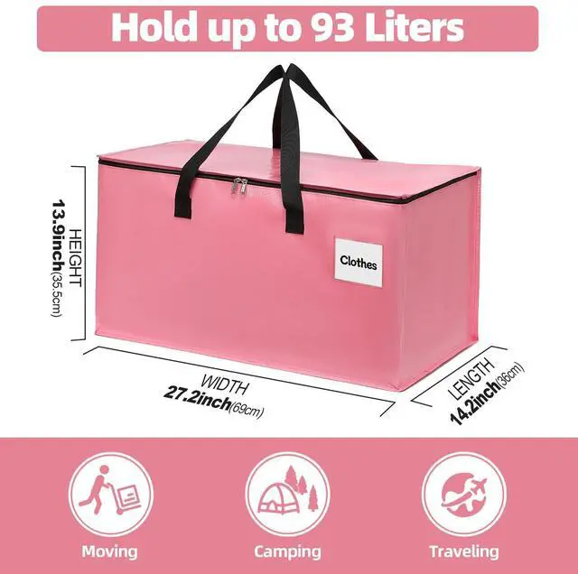 Alt view image 2 of 7 - 4 Pack Extra Large Heavy Duty Moving Bags with Reinforced Zipper & Wide Carry Handles, Stylish Pink Storage Totes for Clothes Packing, Dorm Moves & Apartment Organization, Pink