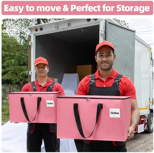 Alt view image 4 of 7 - 4 Pack Extra Large Heavy Duty Moving Bags with Reinforced Zipper & Wide Carry Handles, Stylish Pink Storage Totes for Clothes Packing, Dorm Moves & Apartment Organization, Pink