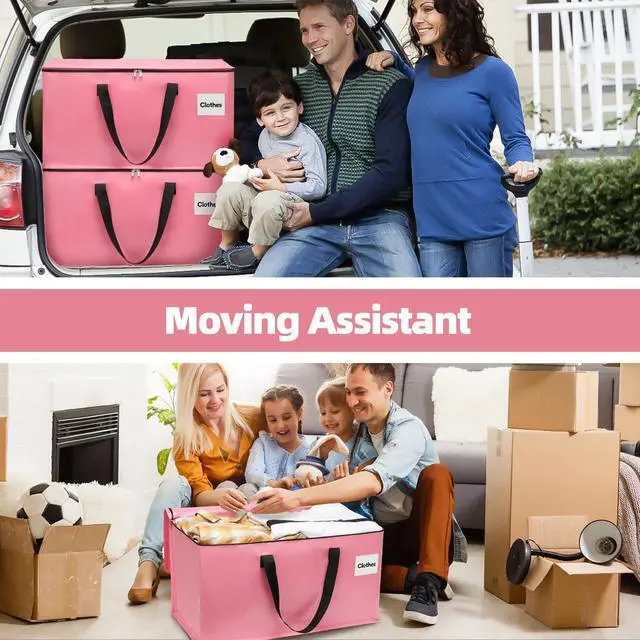 Alt view image 5 of 7 - 4 Pack Extra Large Heavy Duty Moving Bags with Reinforced Zipper & Wide Carry Handles, Stylish Pink Storage Totes for Clothes Packing, Dorm Moves & Apartment Organization, Pink