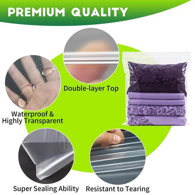 Alt view image 3 of 7 - 15PACK 10 Gallon Extra Large Zipper Plastic Bags for Storage 24'' x 24'',Extra Large Clear Zipper Bags Reusable for Clothes, Home Moving, Travel, Camping, Thick 6 Mil