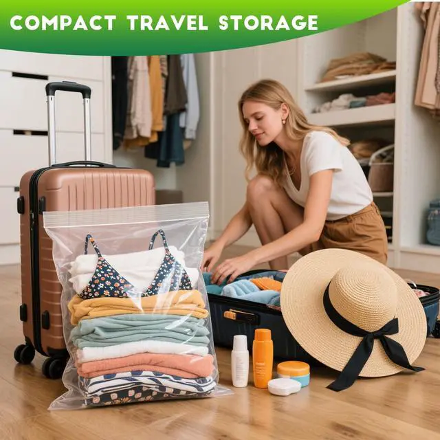 Alt view image 5 of 7 - 15PACK 10 Gallon Extra Large Zipper Plastic Bags for Storage 24'' x 24'',Extra Large Clear Zipper Bags Reusable for Clothes, Home Moving, Travel, Camping, Thick 6 Mil