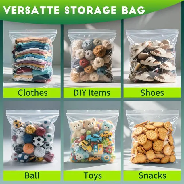 Alt view image 7 of 7 - 15PACK 10 Gallon Extra Large Zipper Plastic Bags for Storage 24'' x 24'',Extra Large Clear Zipper Bags Reusable for Clothes, Home Moving, Travel, Camping, Thick 6 Mil