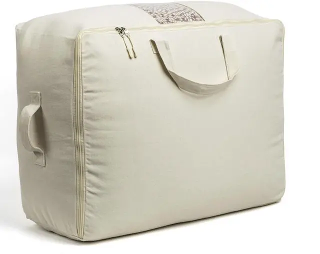 Main image of Soft Canvas Storage Bags with Zipper. Thick Breathable, 1pc King/Queen Comforter Organizer. Four Carrying Handles and Window. Large 25x19x9in Bag for Sheets Blankets Bedding Pillows, Clothes