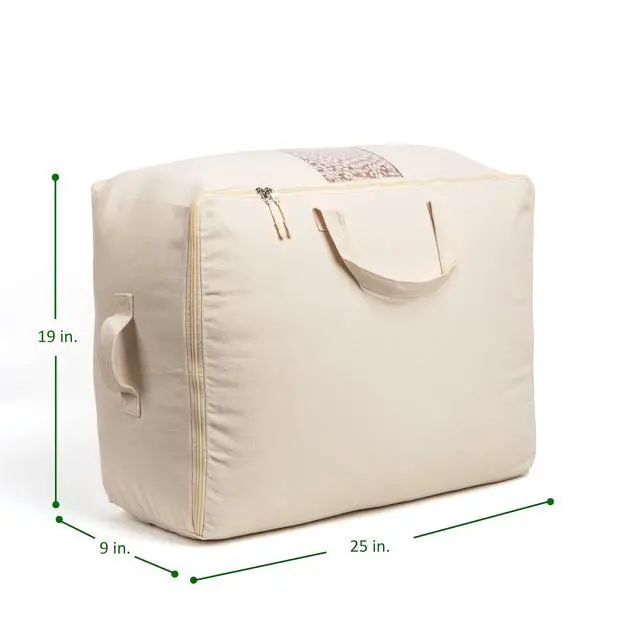 Alt view image 3 of 7 - Soft Canvas Storage Bags with Zipper. Thick Breathable, 1pc King/Queen Comforter Organizer. Four Carrying Handles and Window. Large 25x19x9in Bag for Sheets Blankets Bedding Pillows, Clothes