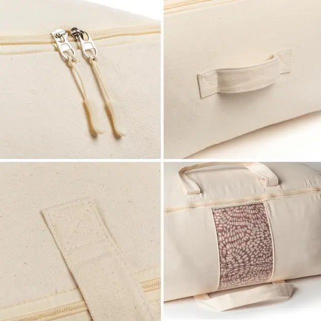 Alt view image 4 of 7 - Soft Canvas Storage Bags with Zipper. Thick Breathable, 1pc King/Queen Comforter Organizer. Four Carrying Handles and Window. Large 25x19x9in Bag for Sheets Blankets Bedding Pillows, Clothes